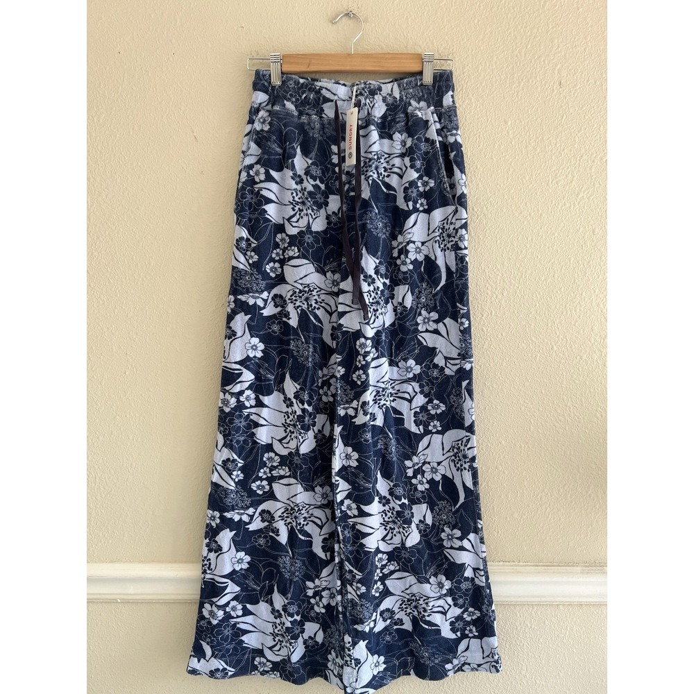 SUNDRY New Retro Floral Loop Terry Wide Leg Pants Periwinkle Womens Size 1 Beach